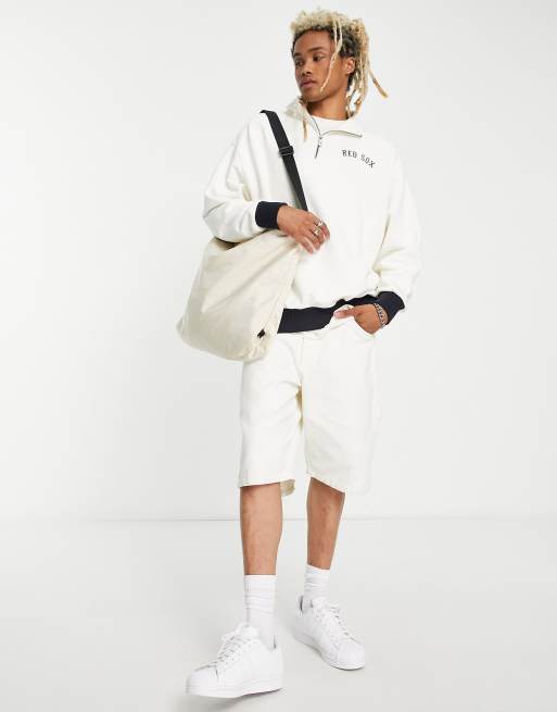 New Era Boston Red Sox flock half zip sweat in off white exclusive to ASOS, 4 of 4