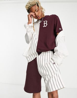 New Era Boston Red Sox pinstripe splice shorts in burgundy exclusive to ASOS - ASOS Price Checker
