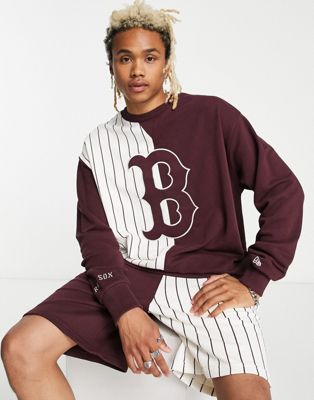 New Era Boston Red Sox pinstripe splice sweatshirt in burgundy exclusive to ASOS