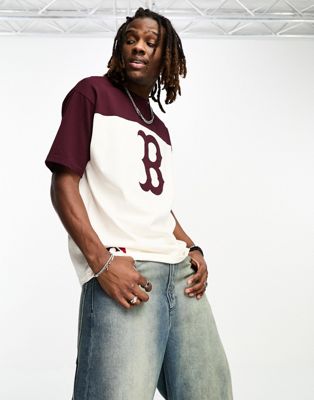 New Era Boston Red Sox two tone oversized t-shirt in burgundy exclusive to ASOS