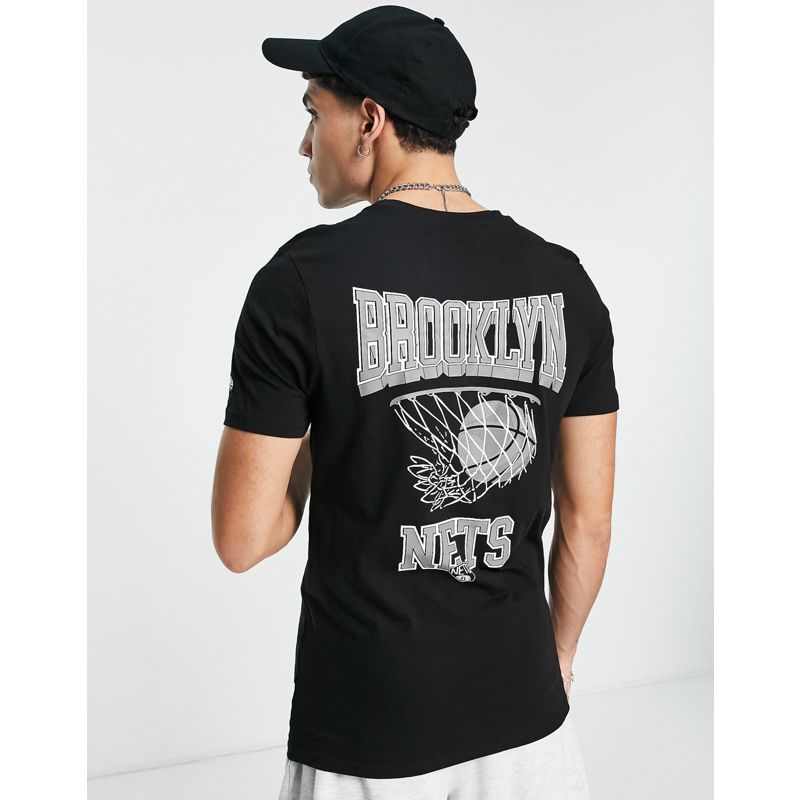 DBgpQ T-shirt e Canotte New Era - Brooklyn Nets - T-shirt con stampa con canestro sul retro, colore nero