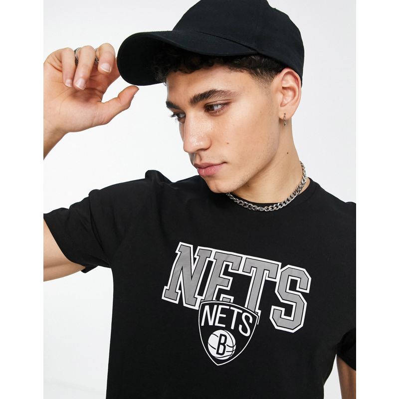 DBgpQ T-shirt e Canotte New Era - Brooklyn Nets - T-shirt con stampa con canestro sul retro, colore nero
