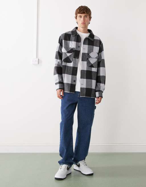 New Era - Camicia giacca a quadri nera e grigia, 2 di 5