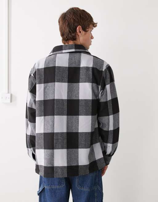 New Era - Camicia giacca a quadri nera e grigia, 3 di 5