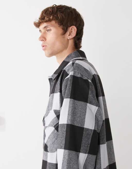 New Era - Camicia giacca a quadri nera e grigia, 4 di 5