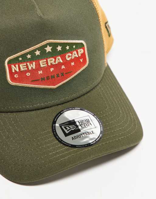 New Era - Cappellino trucker kaki e giallo con toppa vintage a contrasto, 2 di 3