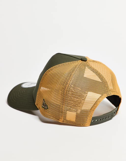 New Era - Cappellino trucker kaki e giallo con toppa vintage a contrasto, 3 di 3