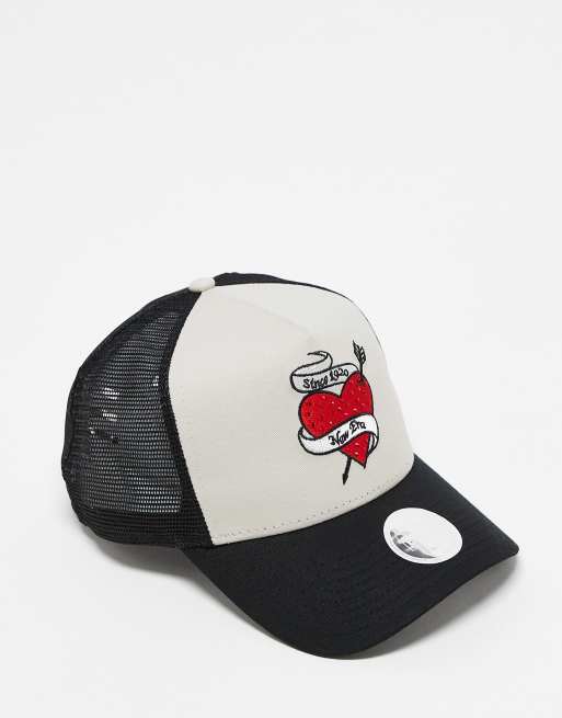 New Era - Casquette camionneur avec motif cœur à strass - Noir
