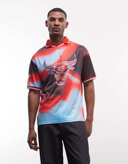 New Era - Chicago Bulls - Top in jersey multicolore con grafica NBA