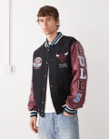 [New Era] New Era Chicago Bulls varsity jacket in black and burgundy-Multi M MULTI