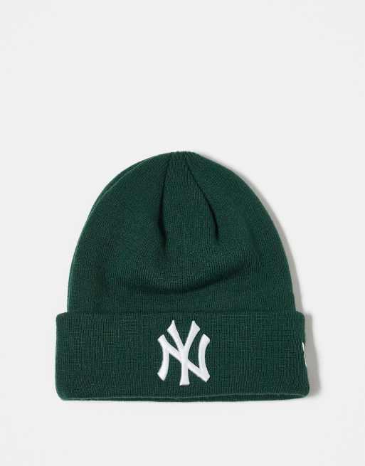 New Era – Ciemnozielona akrylowa czapka beanie z podwiniętym brzegiem z motywem NY Yankees