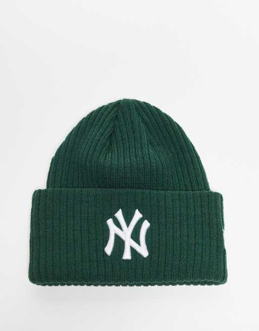 New Era – Ciemnozielona akrylowa czapka beanie z podwiniętym brzegiem z motywem NY Yankees