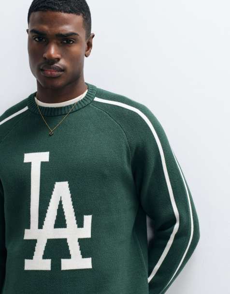New Era – Ciemnozielony dzianinowy sweter z dużym logo LA Dodgers i kontrastowymi wypustkami - view 1