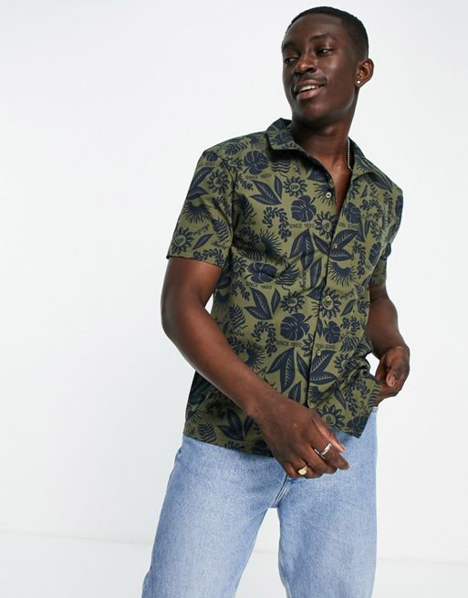 New Era co-ord revere shirt with in green with navy floral print | ASOS