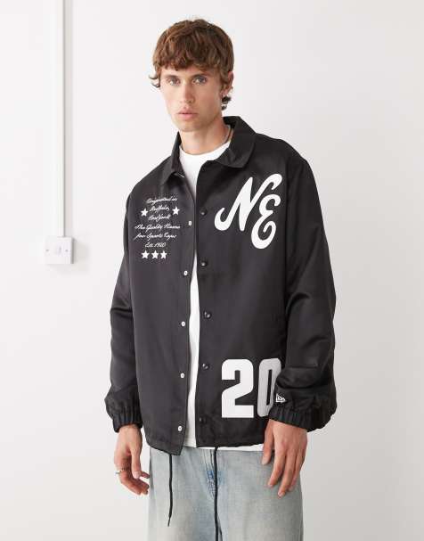 New Era coach jacket in black with multi badging and embroidery - view 1