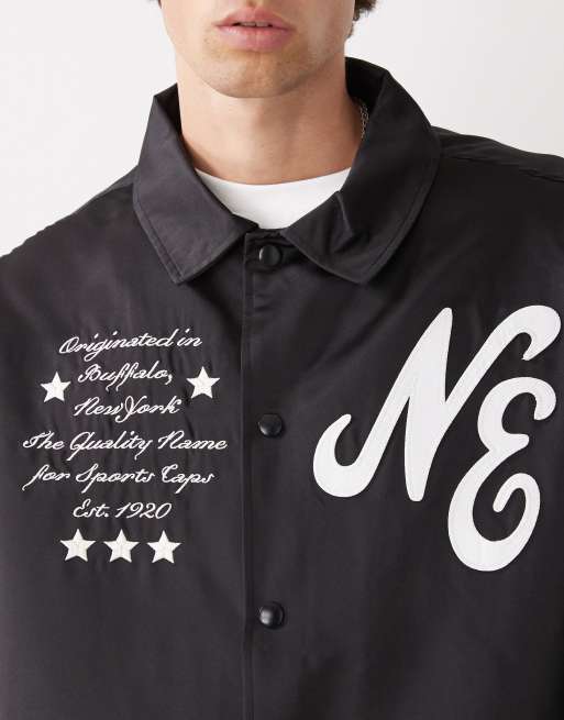 New Era coach jacket in black with multi badging and embroidery, 5 of 5
