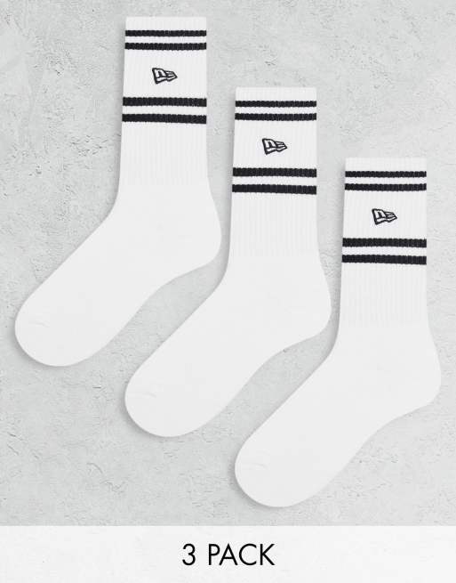 New Era - Confezione da 3 paia di calzini bianchi a righe con logo