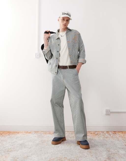 New Era - Coordinato in denim con giacca e jeans gessati multicolore