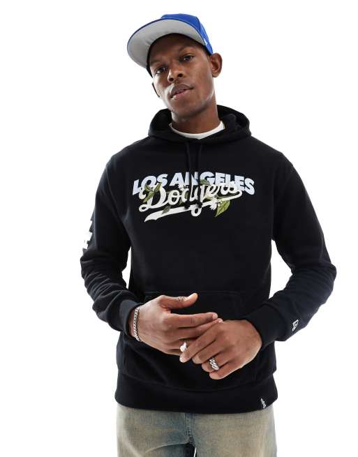 New Era – Czarna bluza z kapturem z wyhaftowanym motywem LA Dodgers z kwiatami
