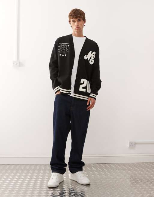 New Era – Czarny dzianinowy kardigan oversize z haftowanym wzorem, 2 z 5