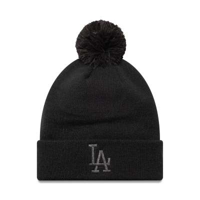 New Era - Damen-Strickmütze aus Acryl in Schwarz mit Metallic-Logo und Bommel