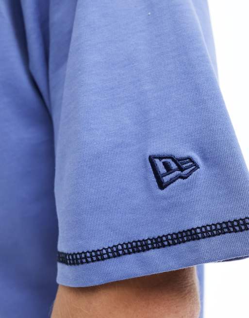 New Era - Detroit - T-shirt blu con logo e cuciture a contrasto, 3 di 4