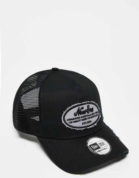 New Era distressed patch trucker cap in black - view 1