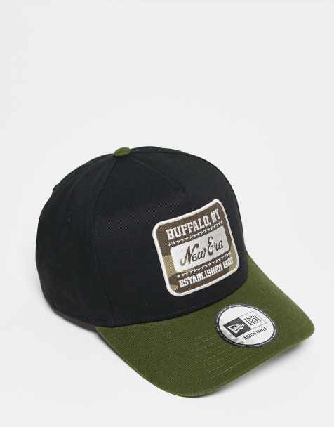 New Era E-frame camo patch logo cap in black with khaki contrast peak - view 1