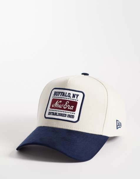 New Era E-frame patch logo cap with suede contrast peak in cream/navy - view 1
