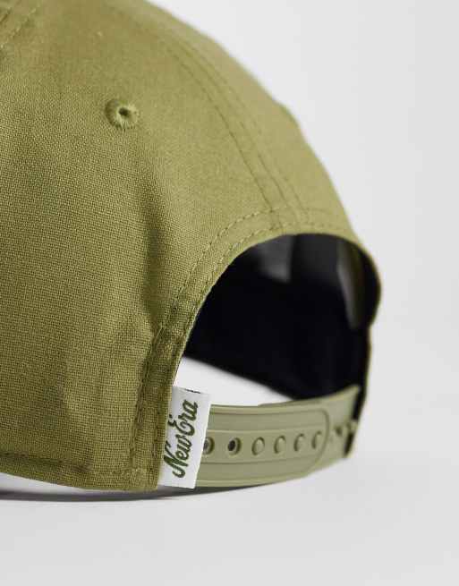 New Era E frame patch logo linen cap in khaki, 3 of 3