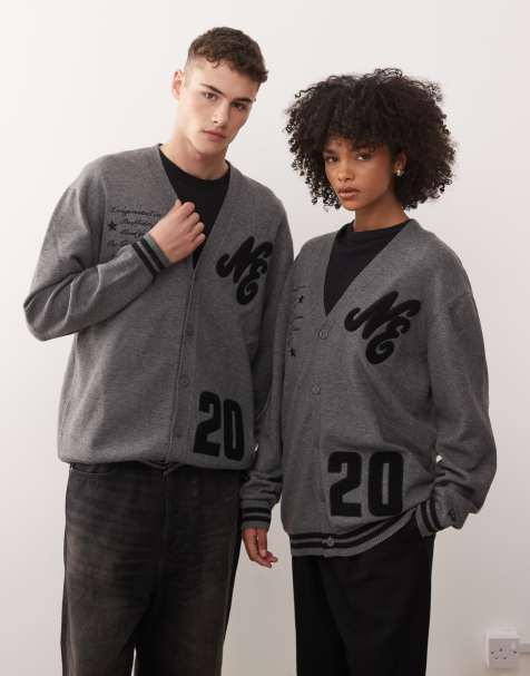 New Era embroidered logo knit cardigan in grey - view 1