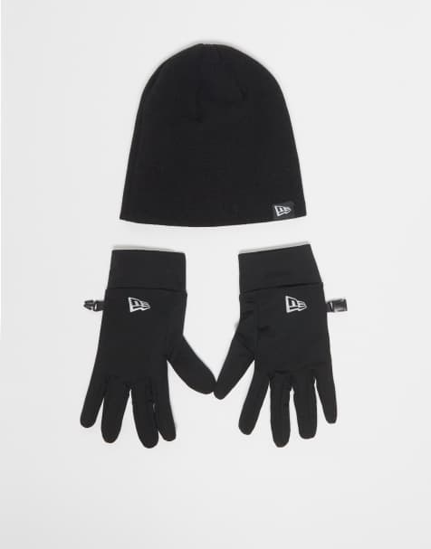 New Era - Ensemble bonnet et gants tactiles en maille à logo drapeau - Noir - view 1