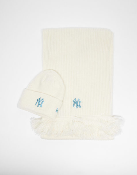 New Era - Ensemble en maille avec bonnet et gants à logo NY Yankees - Crème - view 1