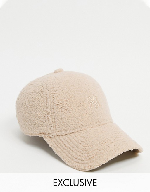 New Era Exclusive 9Forty cap in beige teddy with tonal NY