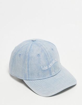 New Era Exclusive 9Forty Los Angeles wave logo unisex cap in light bleached denim - ASOS Price Checker