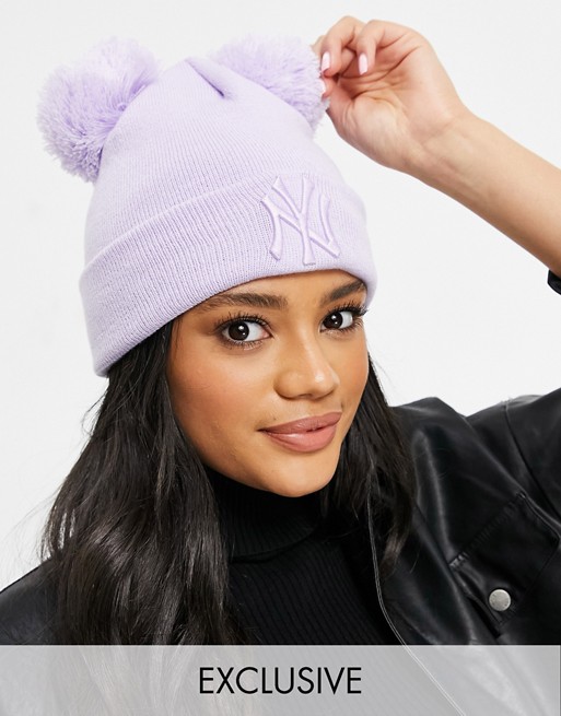 New Era Exclusive double pom beanie in lilac with tonal NY
