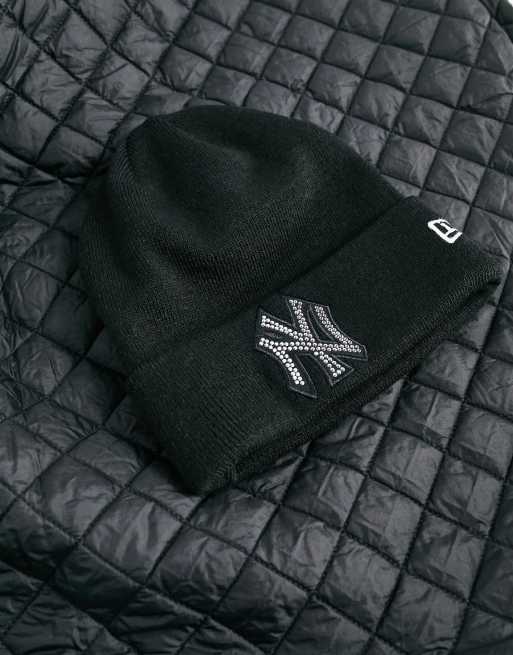 New Era Exclusive NY beanie in black with diamante logo, 3 of 4
