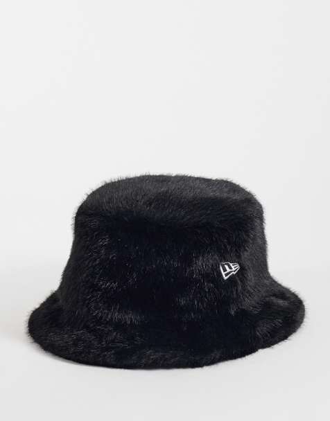 New Era faux fur bucket hat in black - view 1