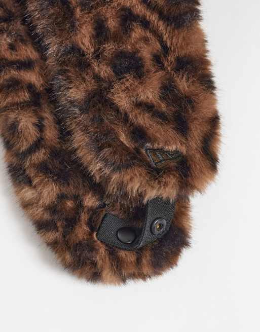 New Era faux fur leopard print trapper hat in brown multi, 2 of 3