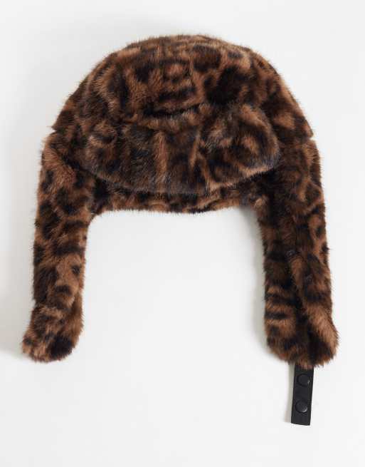 New Era faux fur leopard print trapper hat in brown multi, 3 of 3