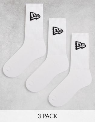 New Era flag logo 3 pack socks in white