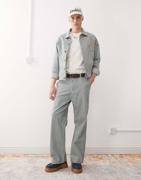 New Era – Flerfärgad, kritstrecksrandiga jeans med baggy passform, del av set - view 1