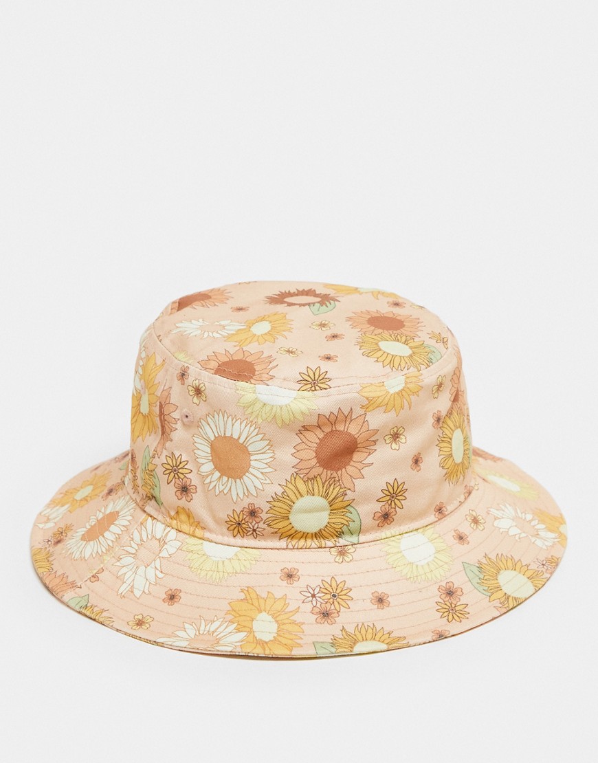 New Era floral print bucket hat in orange