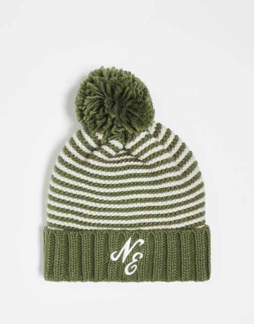 New Era - Gestreepte beanie met logo in kaki