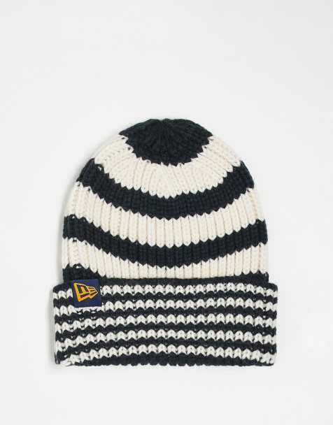 New Era - Gestreepte gebreide beanie in zwart - view 1