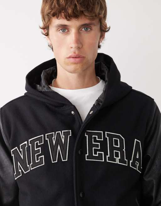Topman - Giacca college nera in vera pelle con toppe