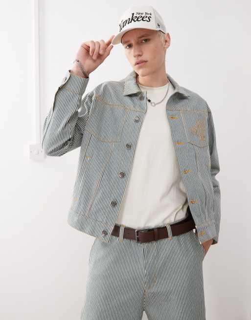 New Era - Giacca di jeans gessata multicolore in coordinato 