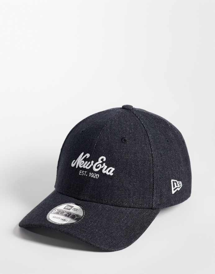New Era gorra denim negra 9forty con logo y eslogan
