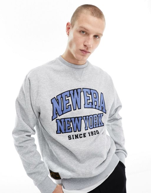 New Era - Gråmelerad sweatshirt med logga framtill