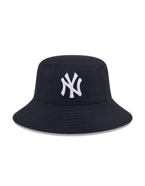 New Era – Granatowy kapelusz typu bucket z logo, kontrastowymi szwami i motywem NY Yankees - view 1